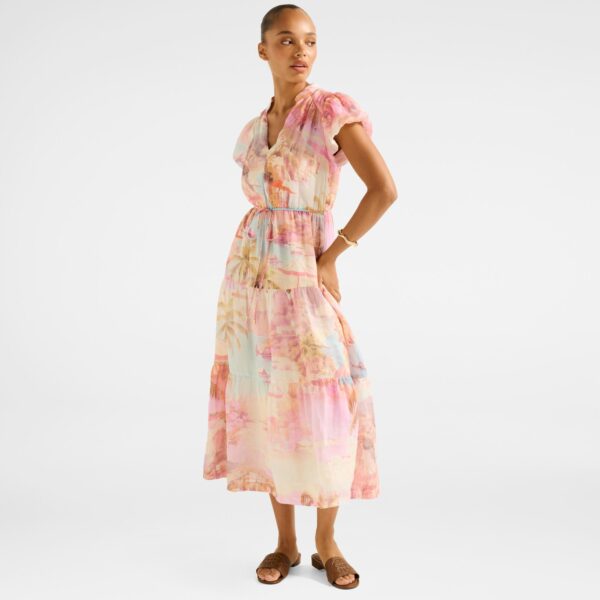 Jacqueline Puff Sleeve Tiered Midi Dress