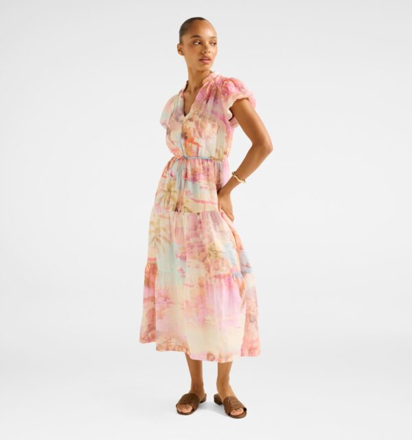 Jacqueline Puff Sleeve Tiered Midi Dress