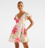 June Ruched V Neck Mini Dress