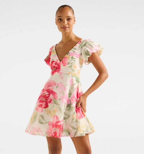 June Ruched V Neck Mini Dress