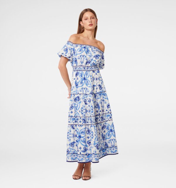 Ravenna Off Shoulder Tiered Midi Dress